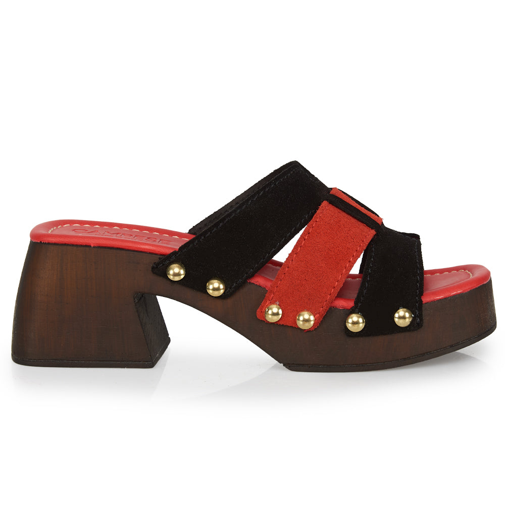 Sabots à plateforme en daim corail et noir