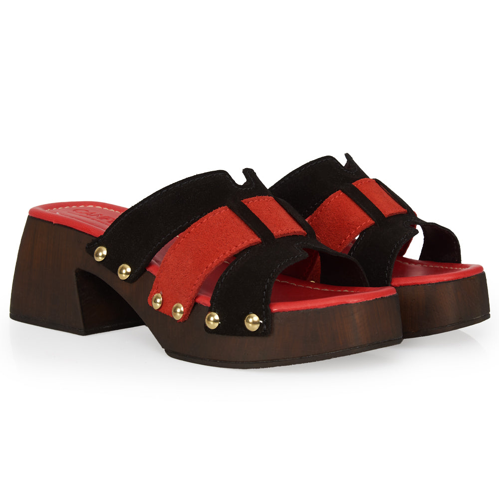 Coral & Black Suede Platform Clog
