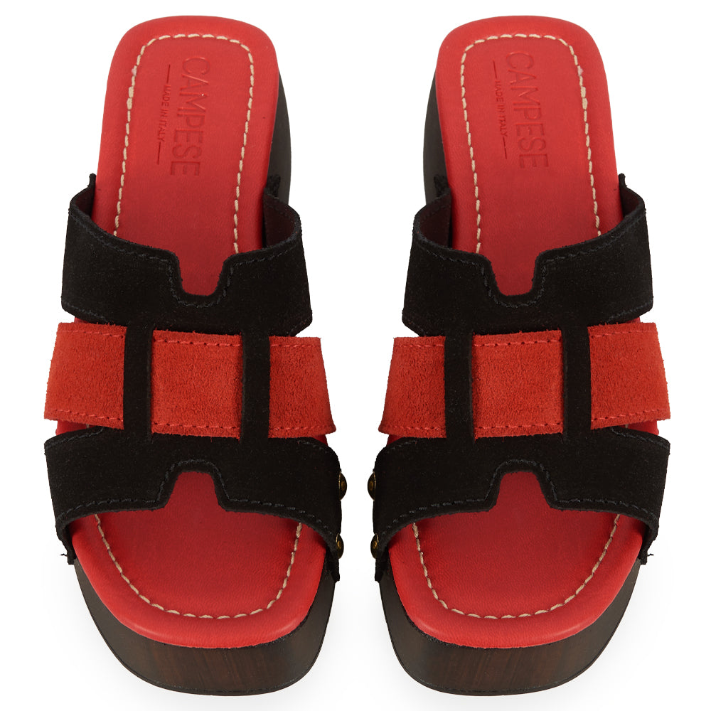Coral & Black Suede Platform Clog