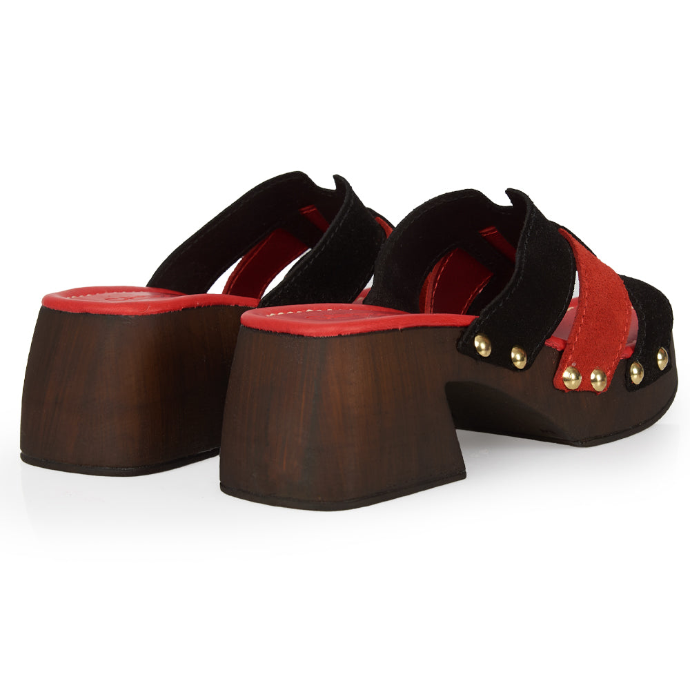 Zoccolo platform Camoscio Corallo & Nero