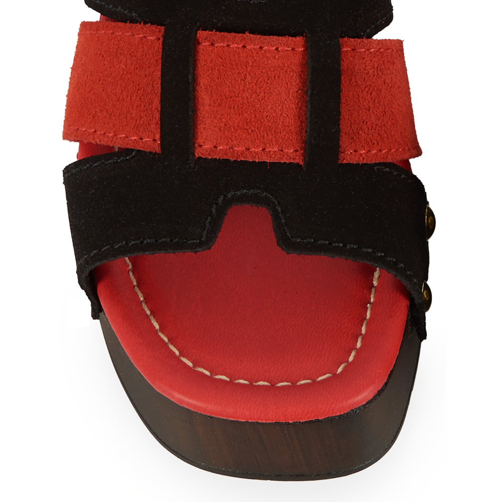 Coral & Black Suede Platform Clog