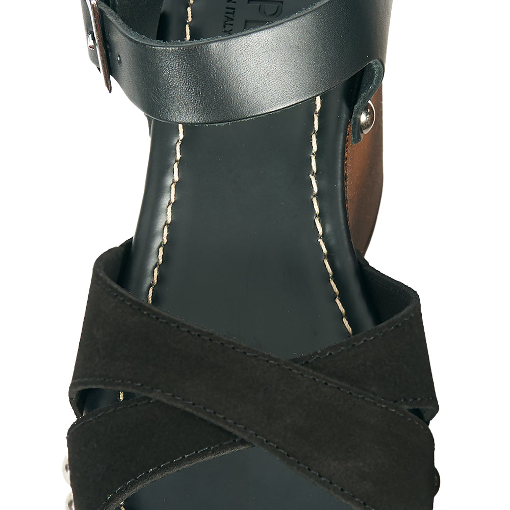 sandale à plateforme en daim noir effet bois