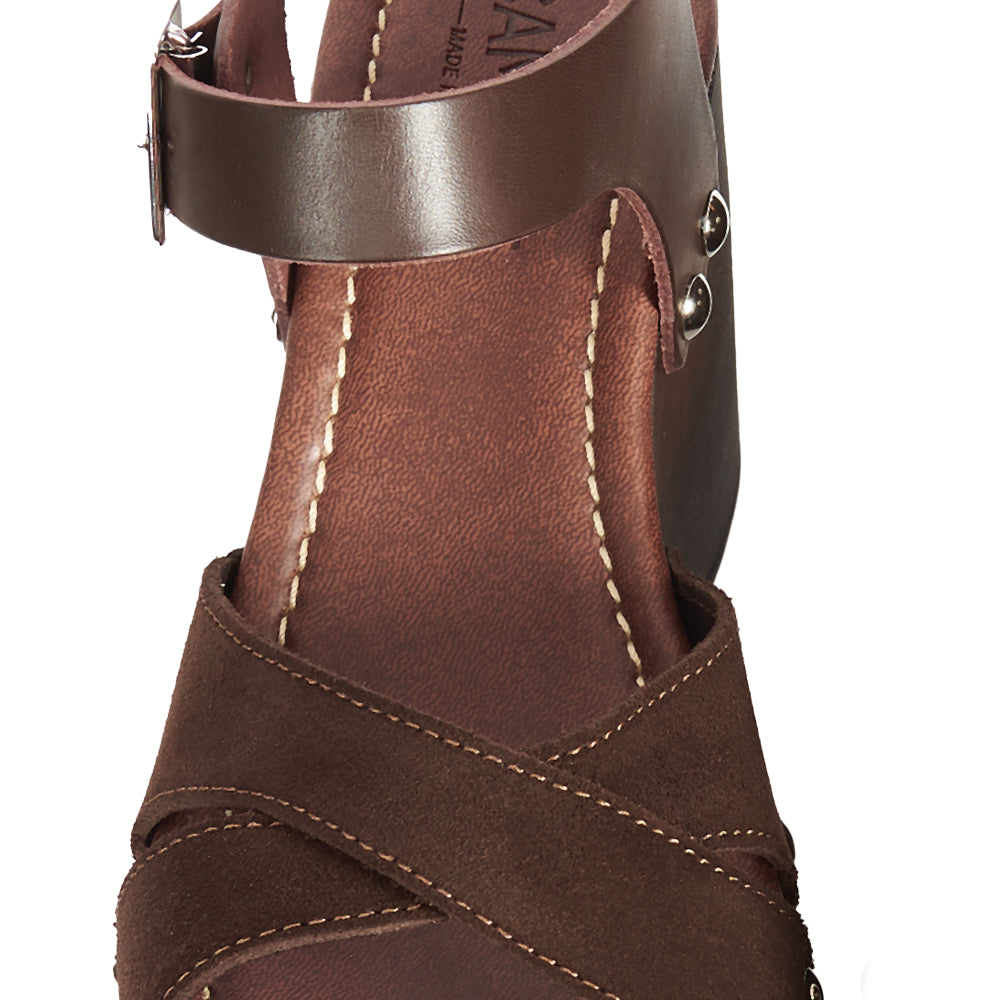 sandale à plateforme en daim marron foncé effet bois