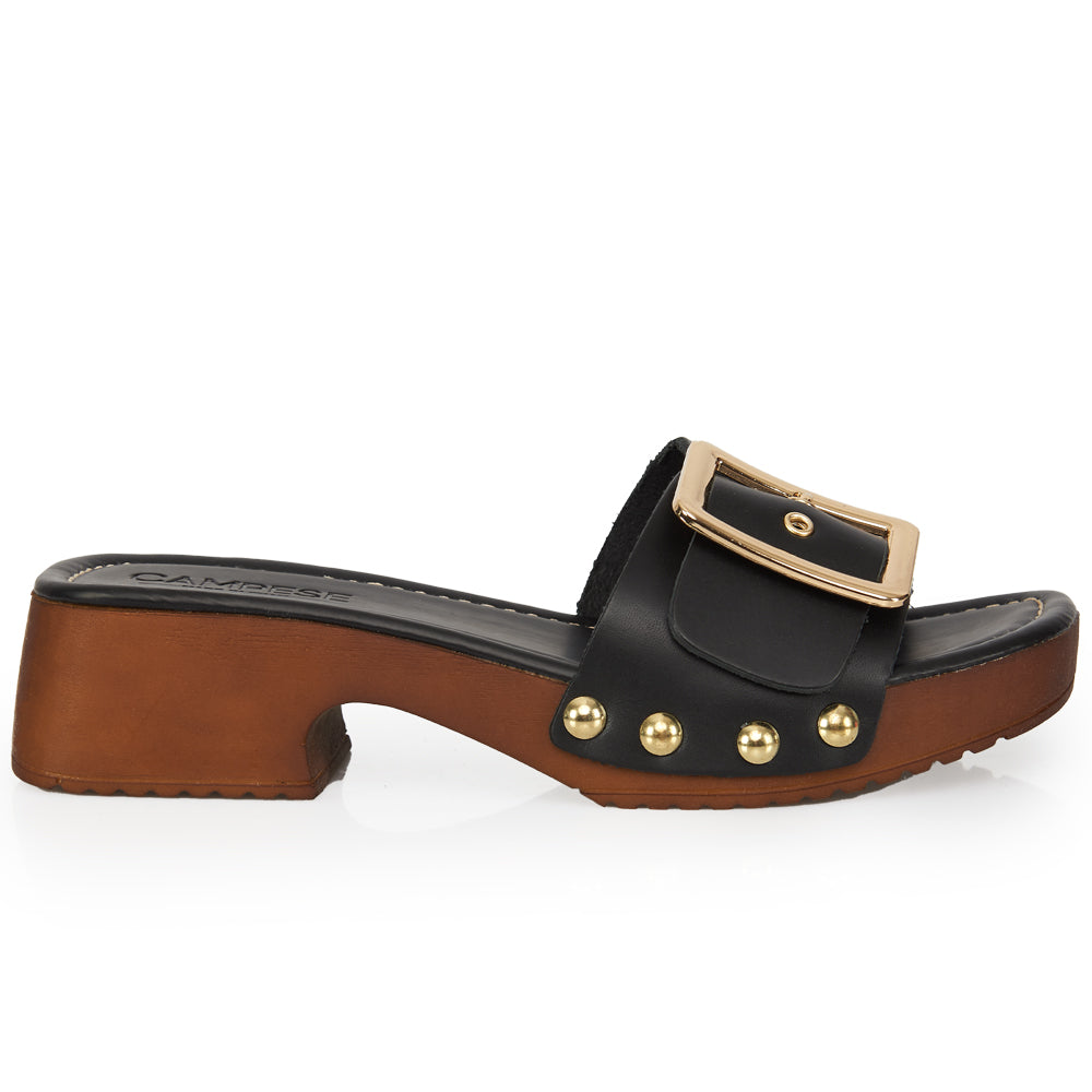 Sabot glamour en cuir noir