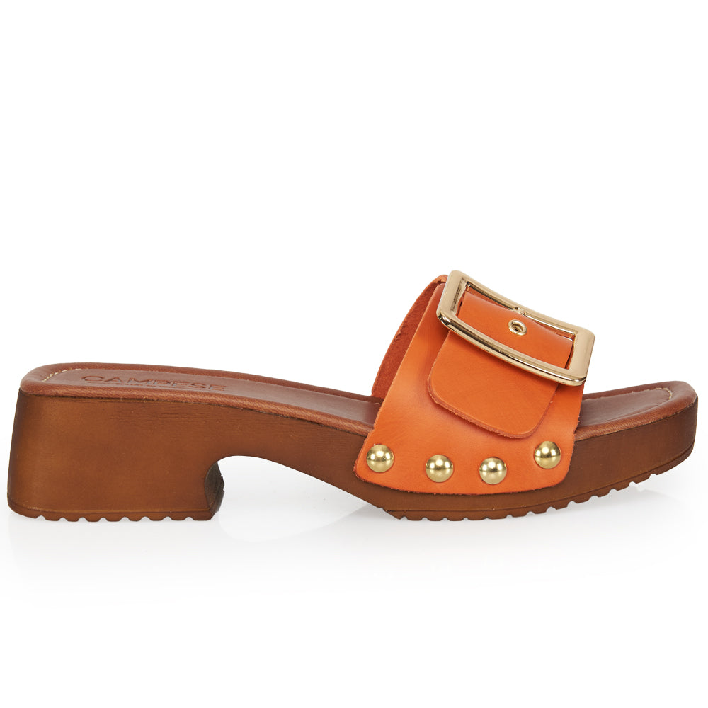 Sabot glamour en cuir orange abricot