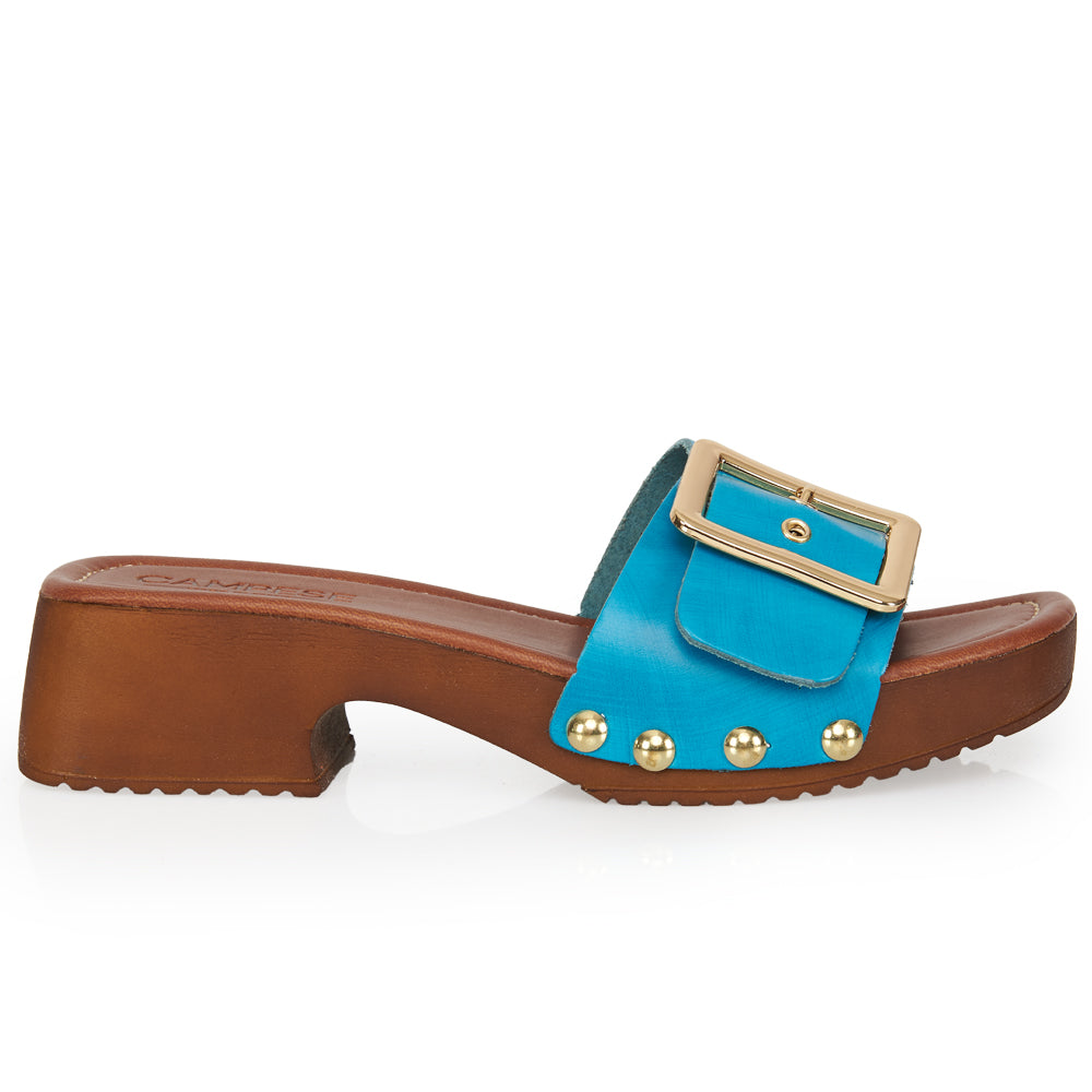 Sabot glamour en cuir bleu