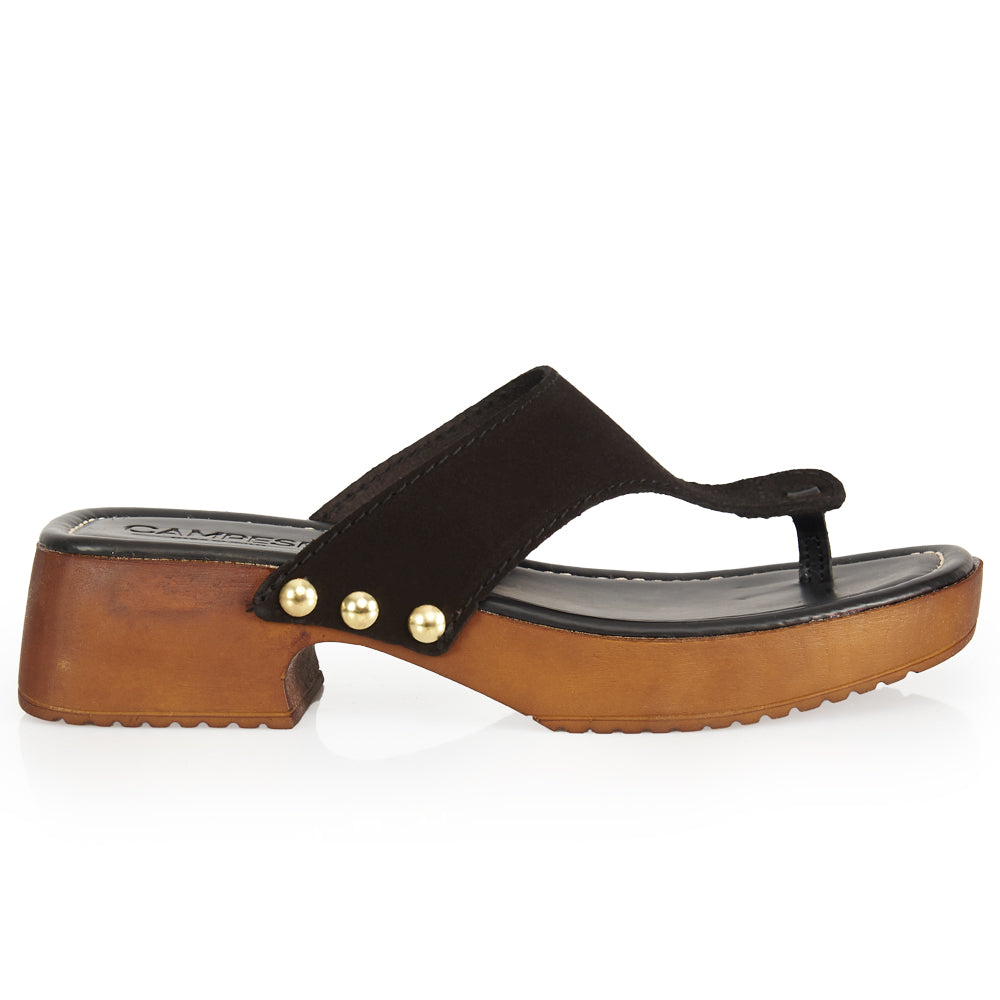 tongs à plateforme en daim noir