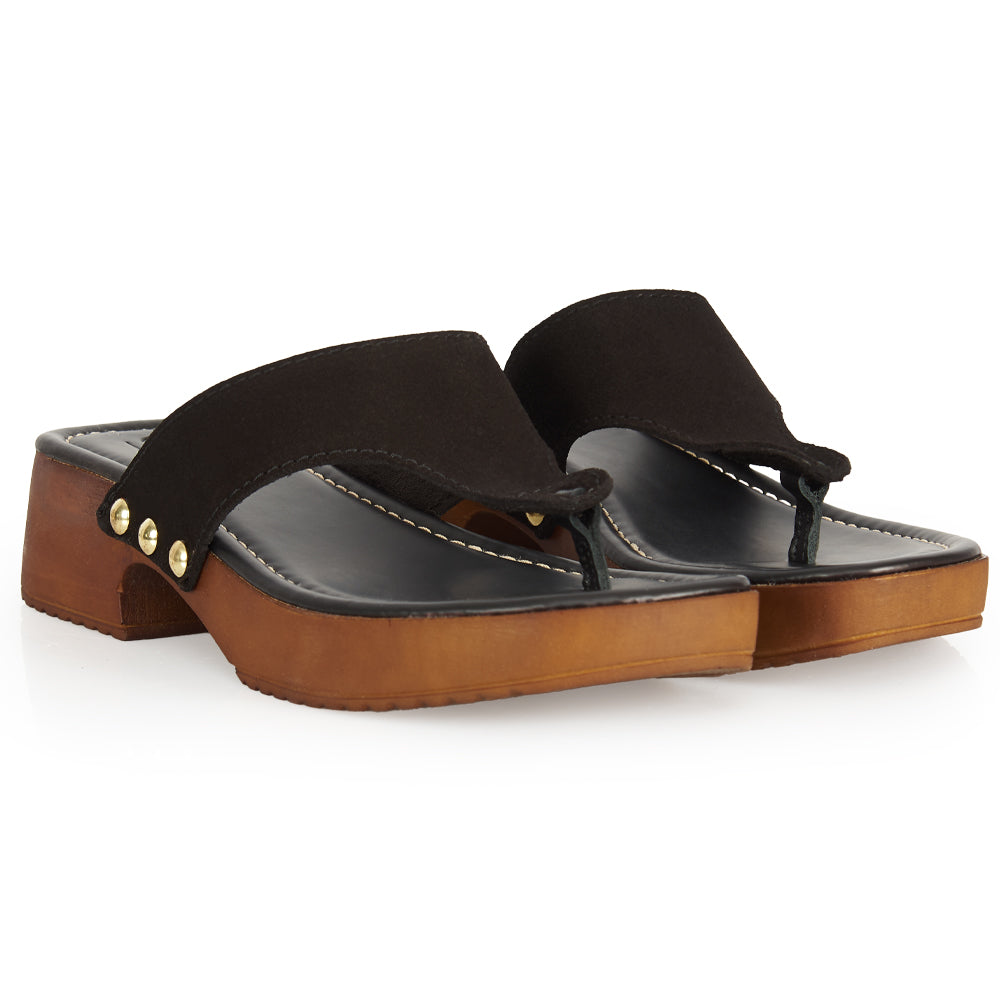 tongs à plateforme en daim noir