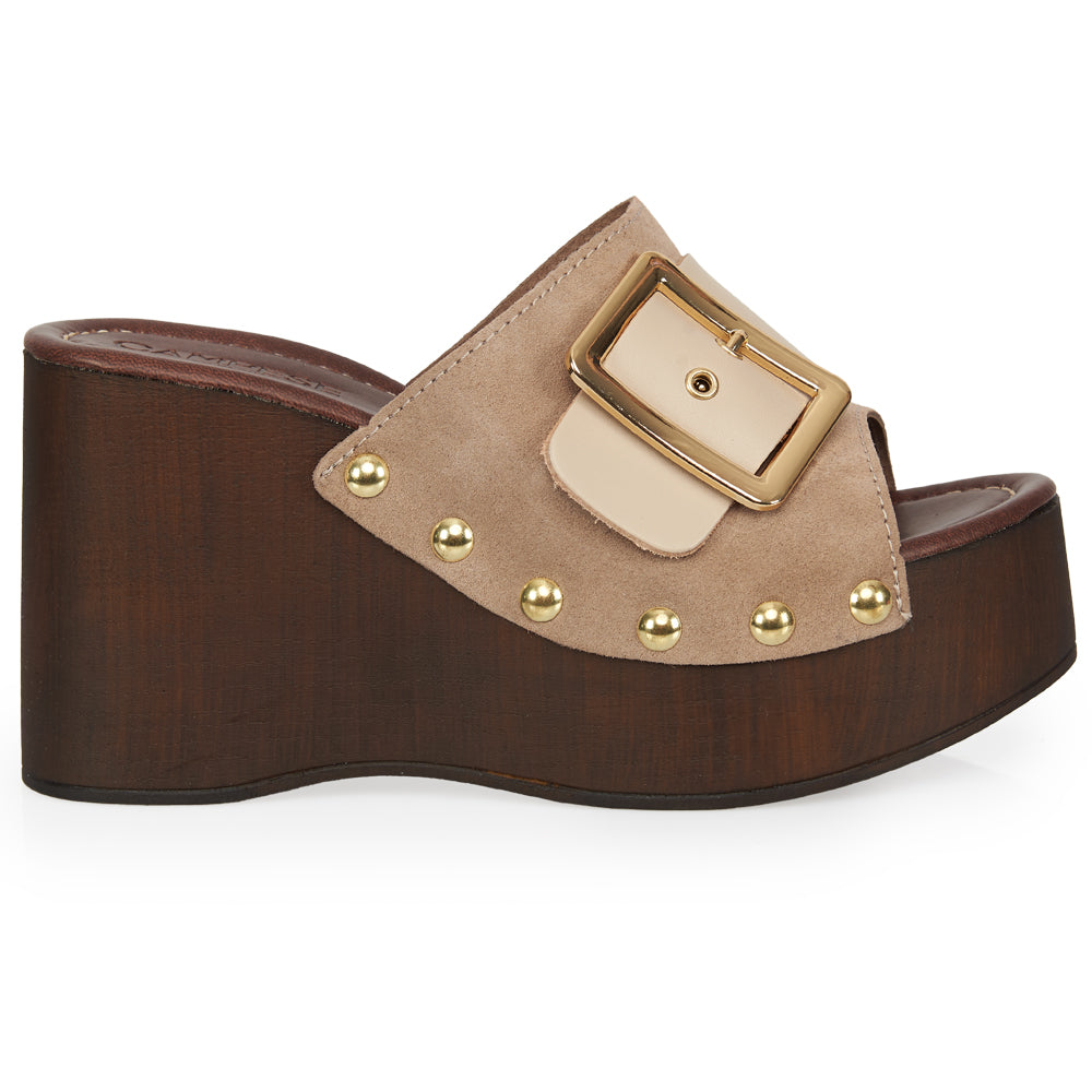 sabot compensé en daim glacé effet bois