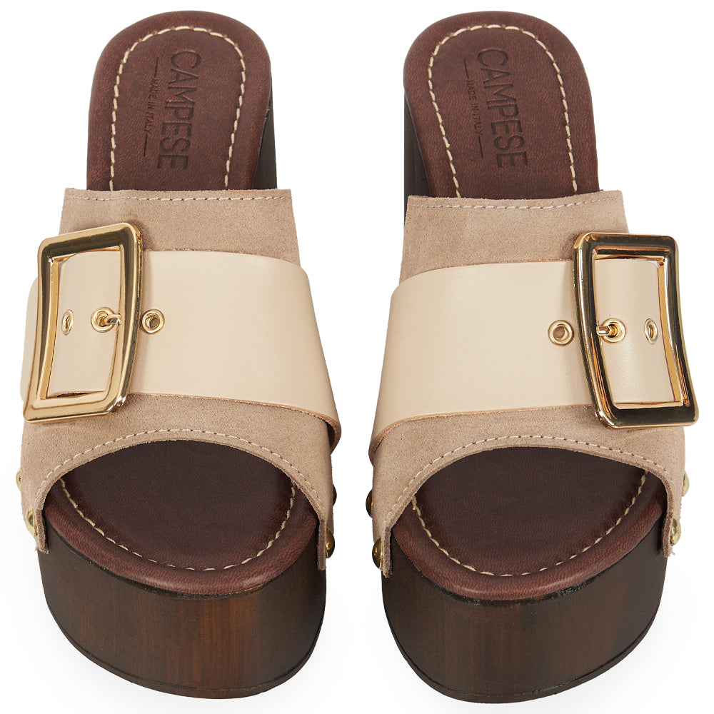 sabot compensé en daim glacé effet bois