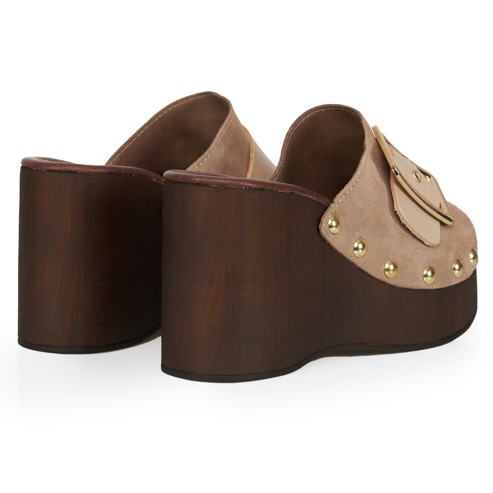 Ice suede wood-effect wedge clog