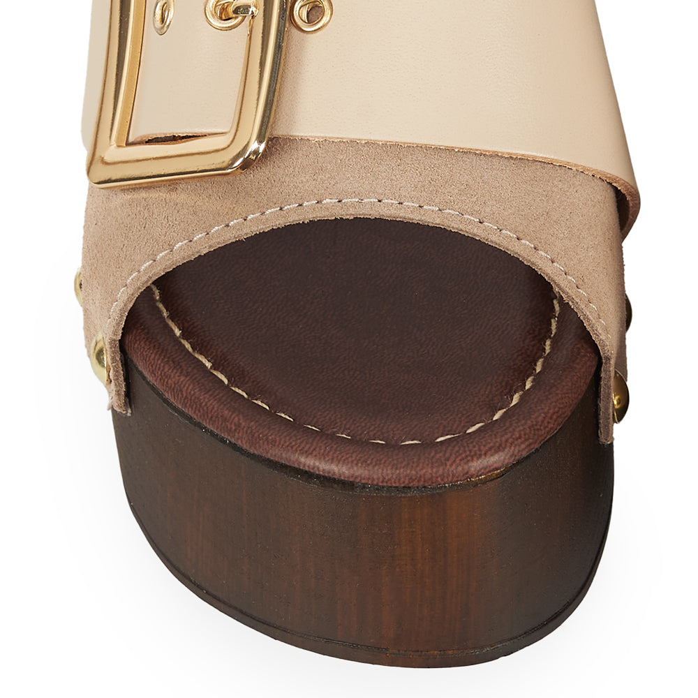 Ice suede wood-effect wedge clog