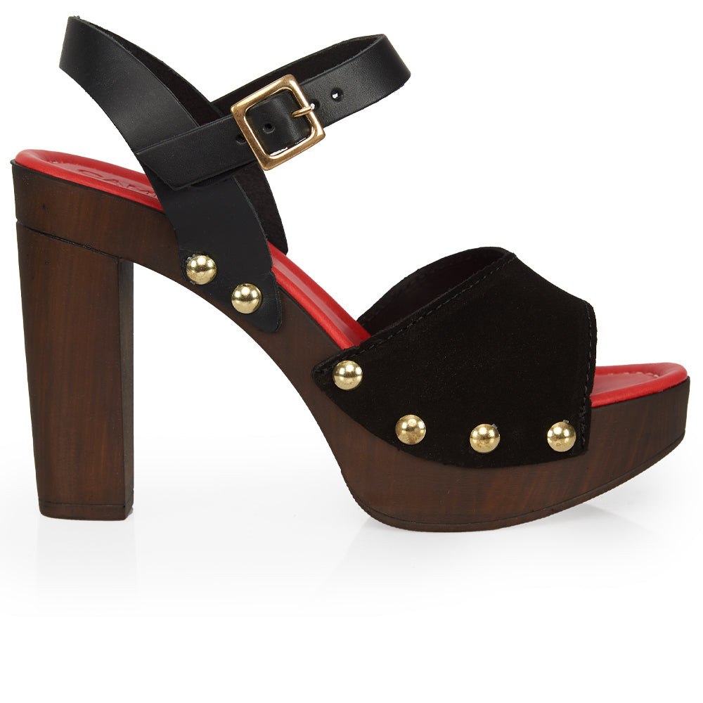 sandale à talon haut en daim noir