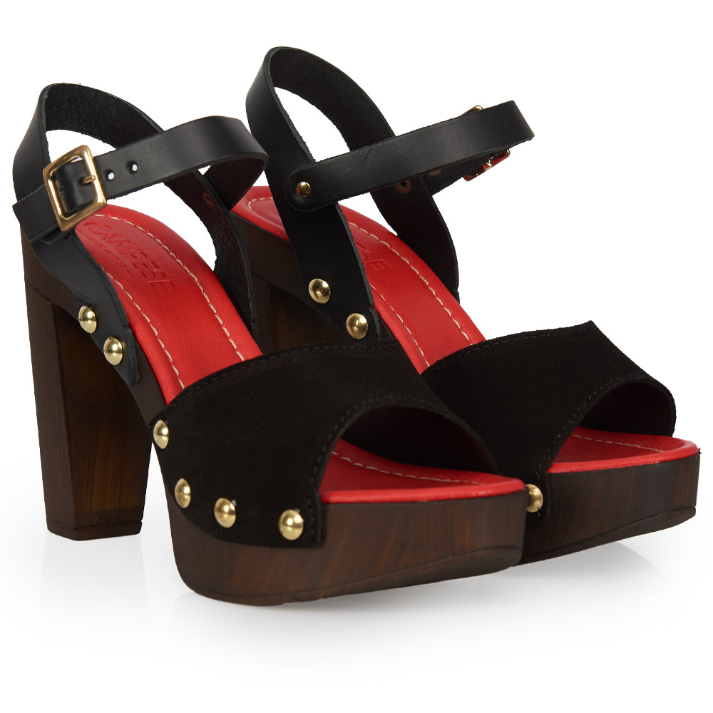 sandale à talon haut en daim noir