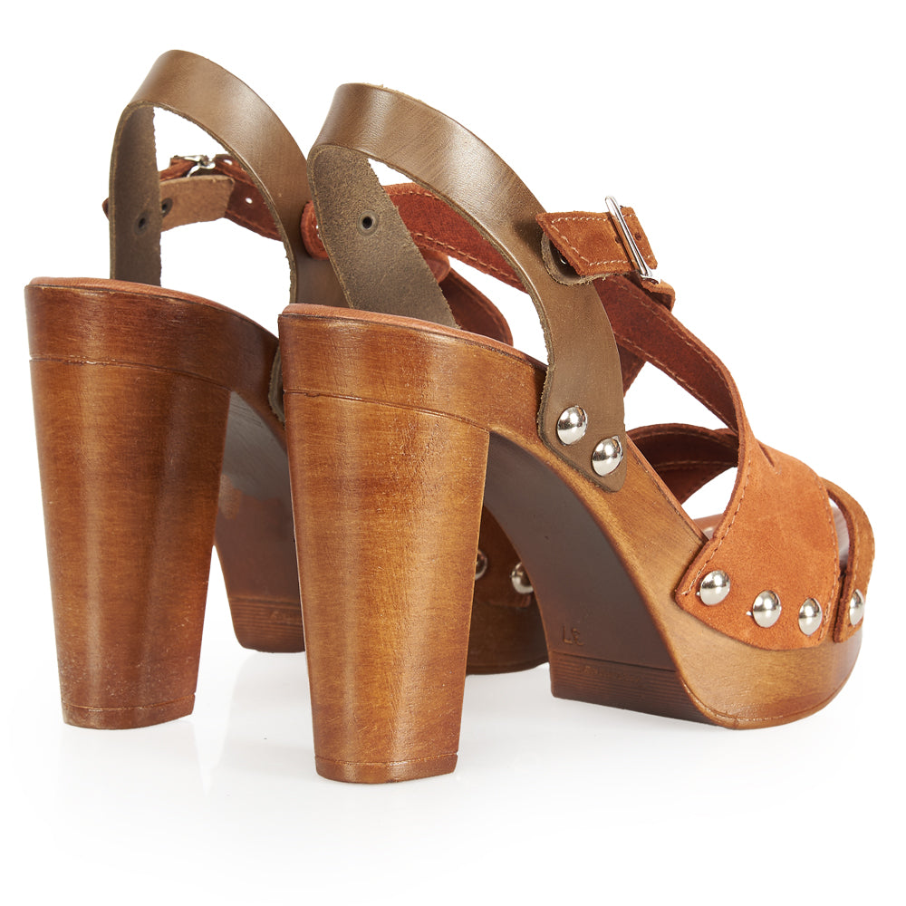 sandale à talons hauts croisés en cuir suédé