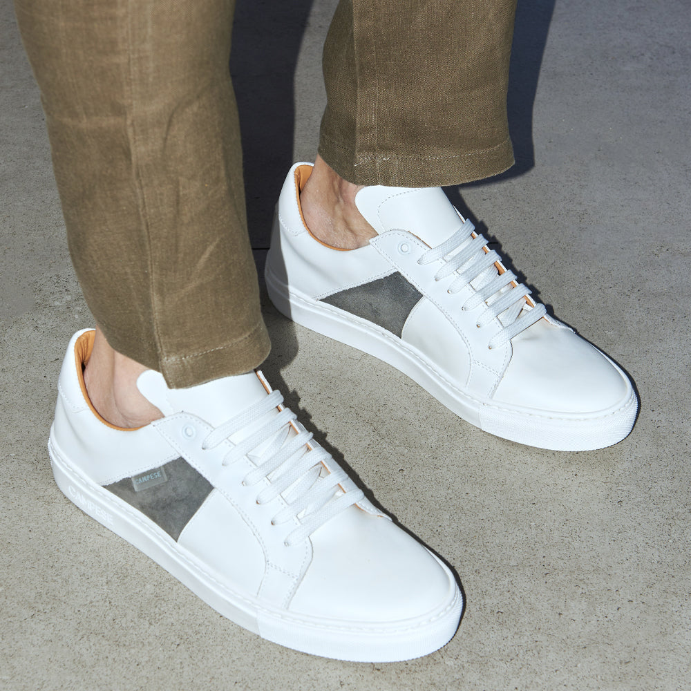 White and grey leather sneakers