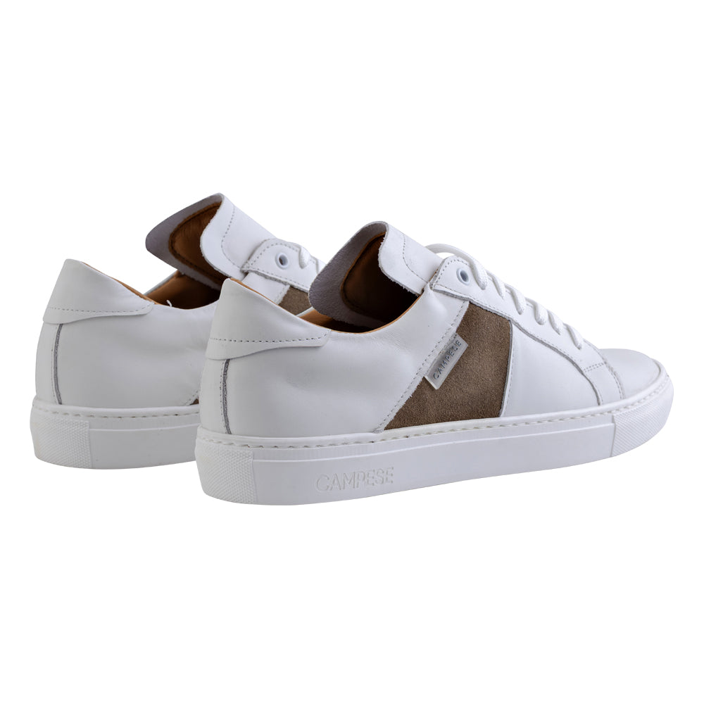 White and Sand Leather Sneakers