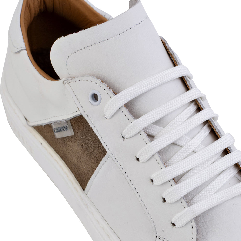 White and Sand Leather Sneakers