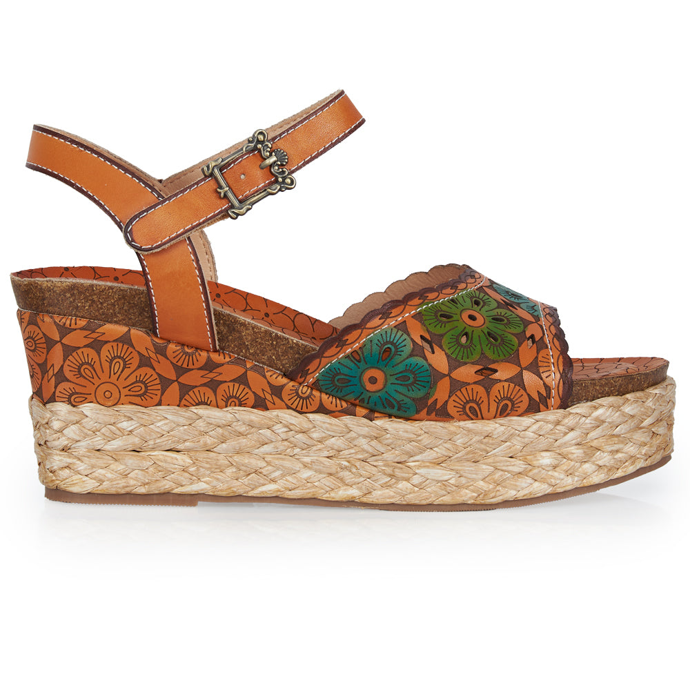 Espadrillas Platform stile floreale - cuoio