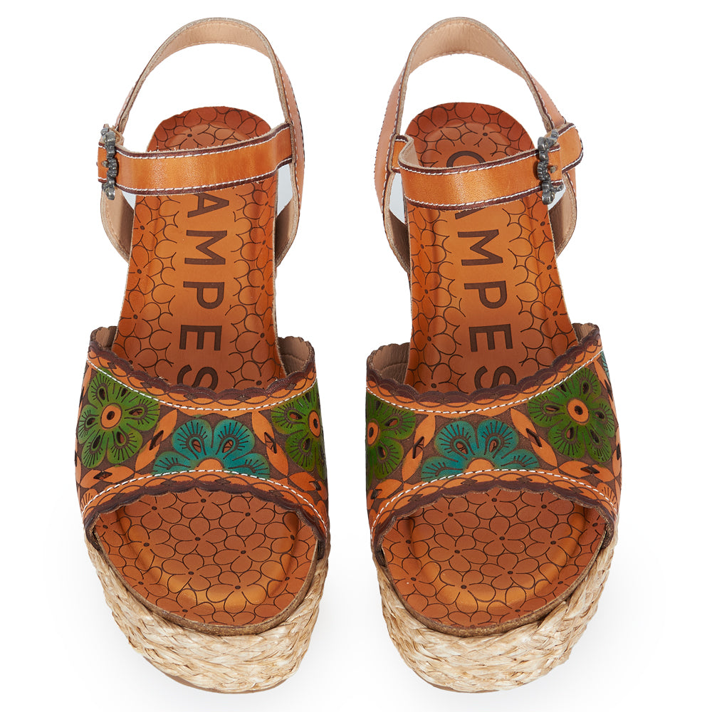 Espadrillas Platform stile floreale - cuoio