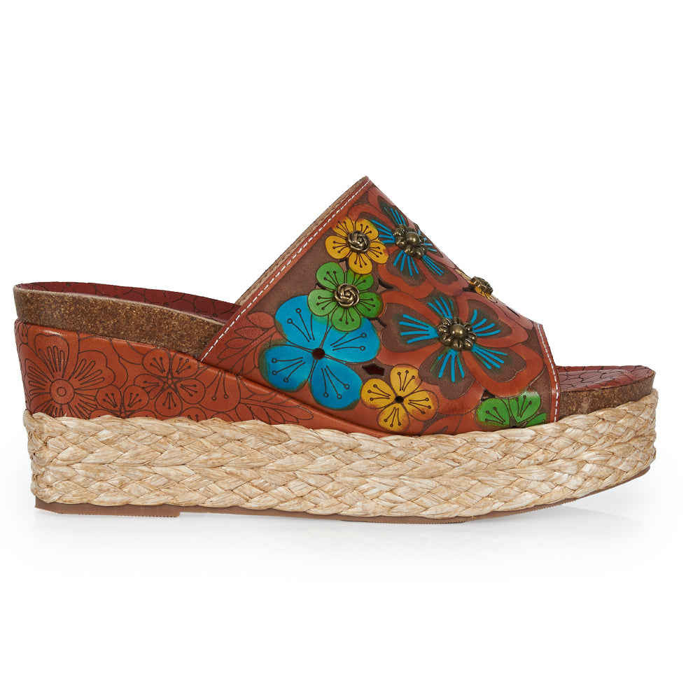 Sabot Espadrillas stile fiorato- cuoio