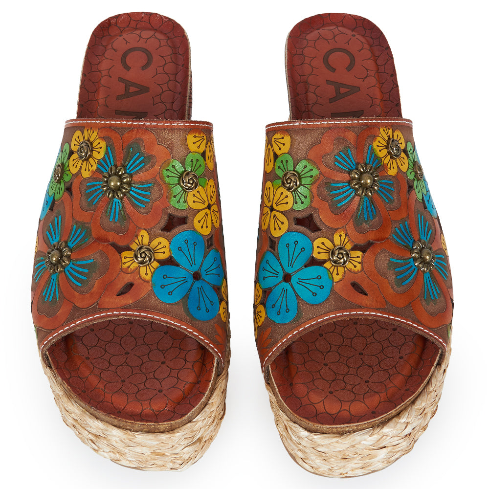 Sabot Espadrillas stile fiorato- cuoio