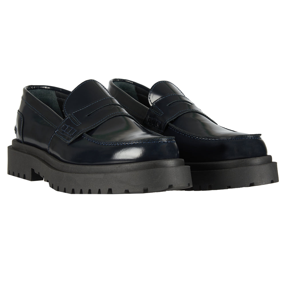 Mocassino Penny in pelle abrasivata blu