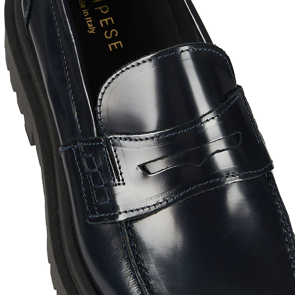Mocassino Penny in pelle abrasivata blu