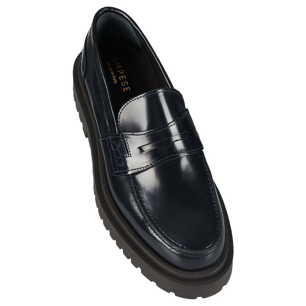 Mocassino Penny in pelle abrasivata blu