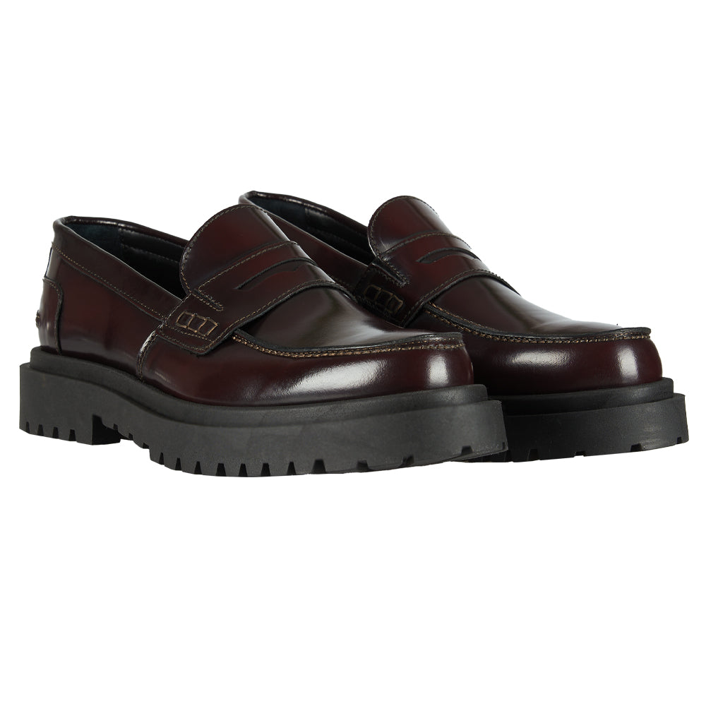 Mocassino Penny in pelle abrasivata bordeaux