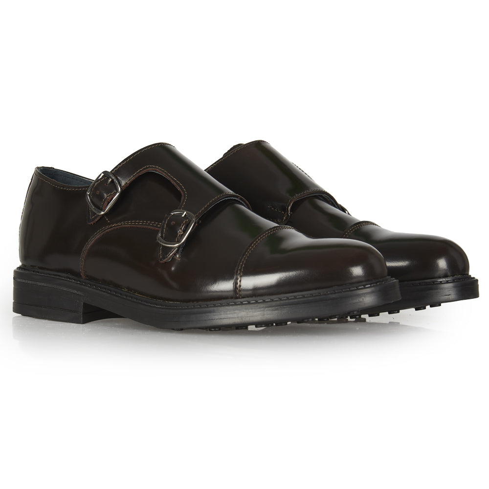 Mocassino Monk strap in pelle testa di moro abrasivata