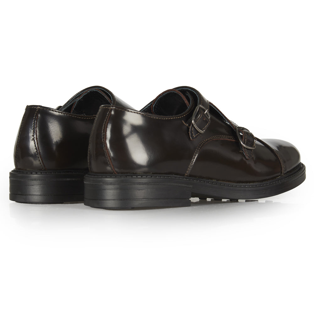 Mocassino Monk strap in pelle testa di moro abrasivata