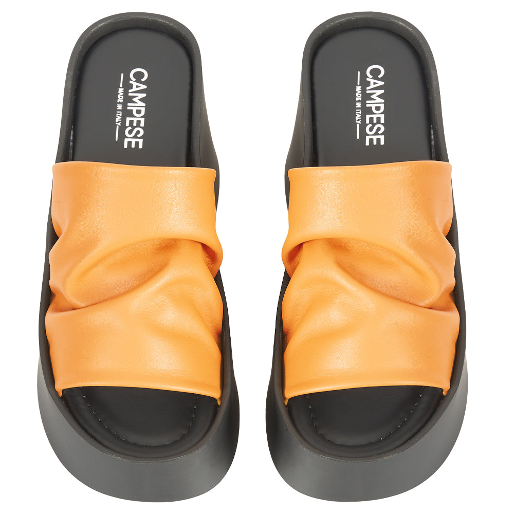 Vibrant orange ruched platform sabot