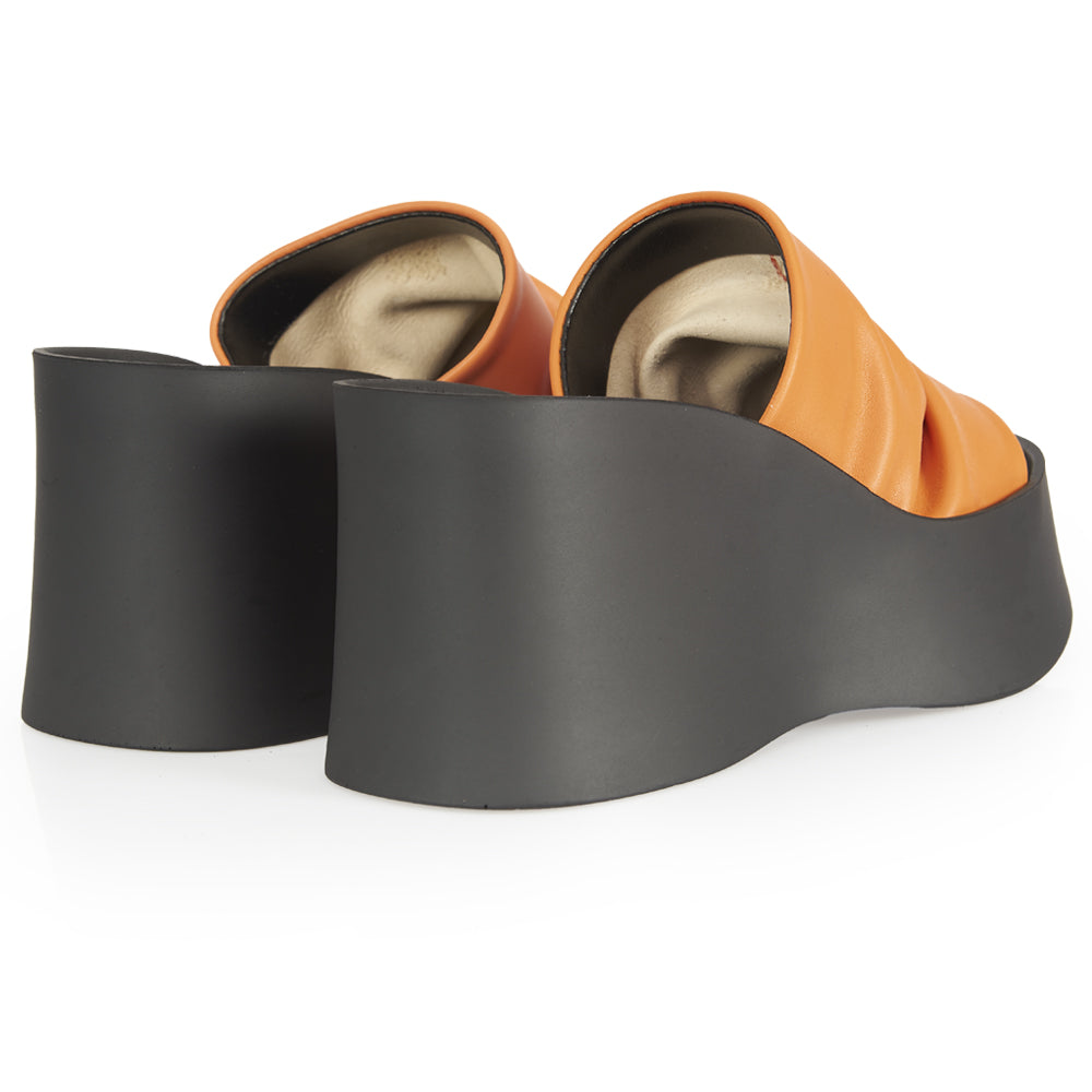 Vibrant orange ruched platform sabot