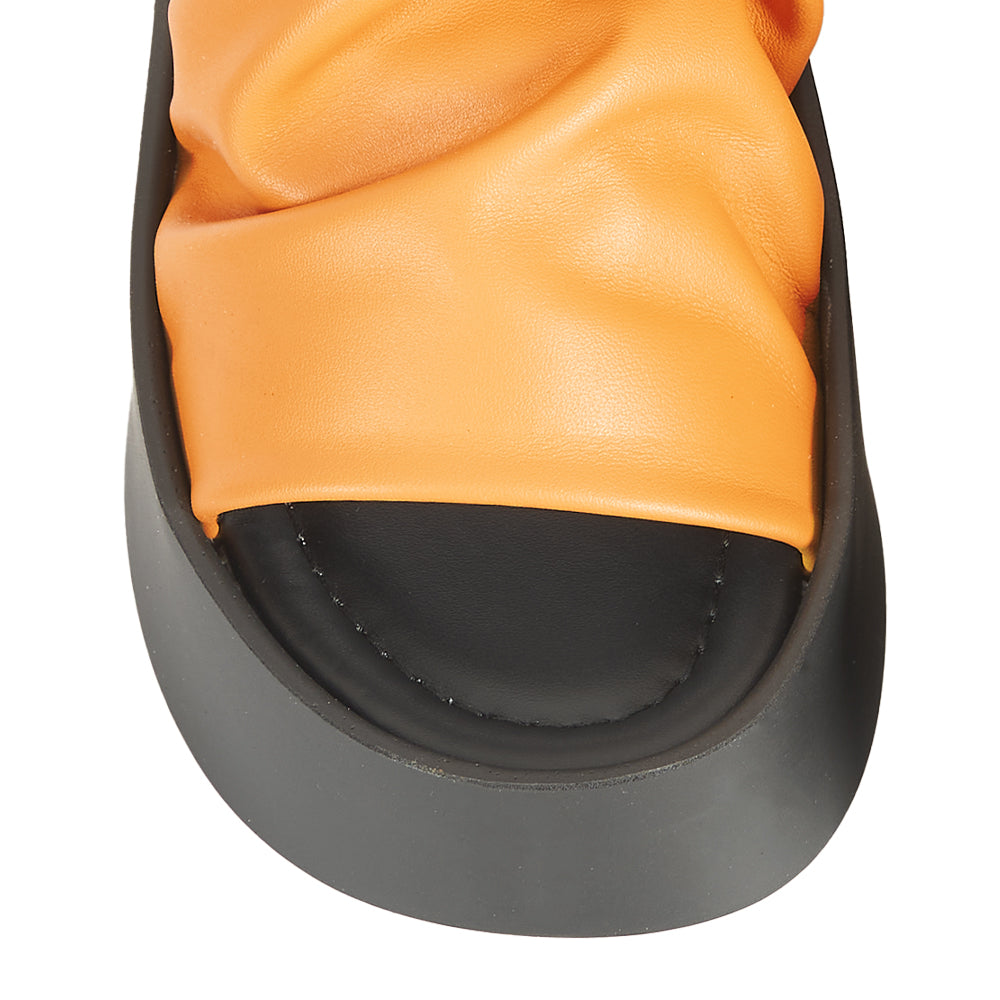 Vibrant orange ruched platform sabot