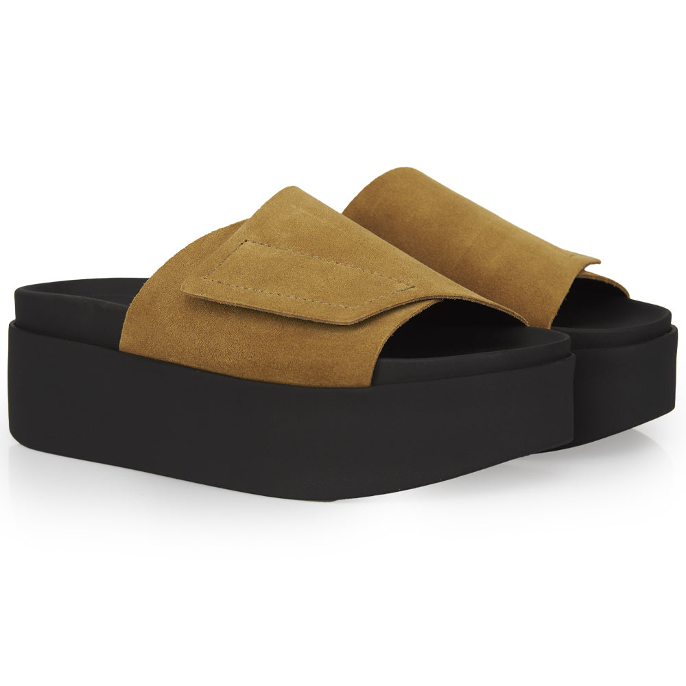 Mustard suede platform sandal