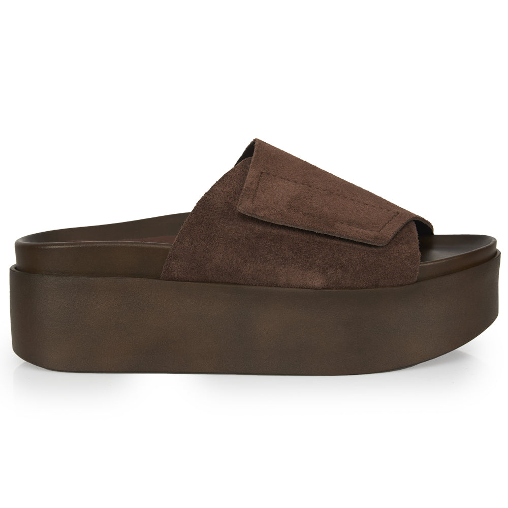 sandale à plateforme en daim marron foncé