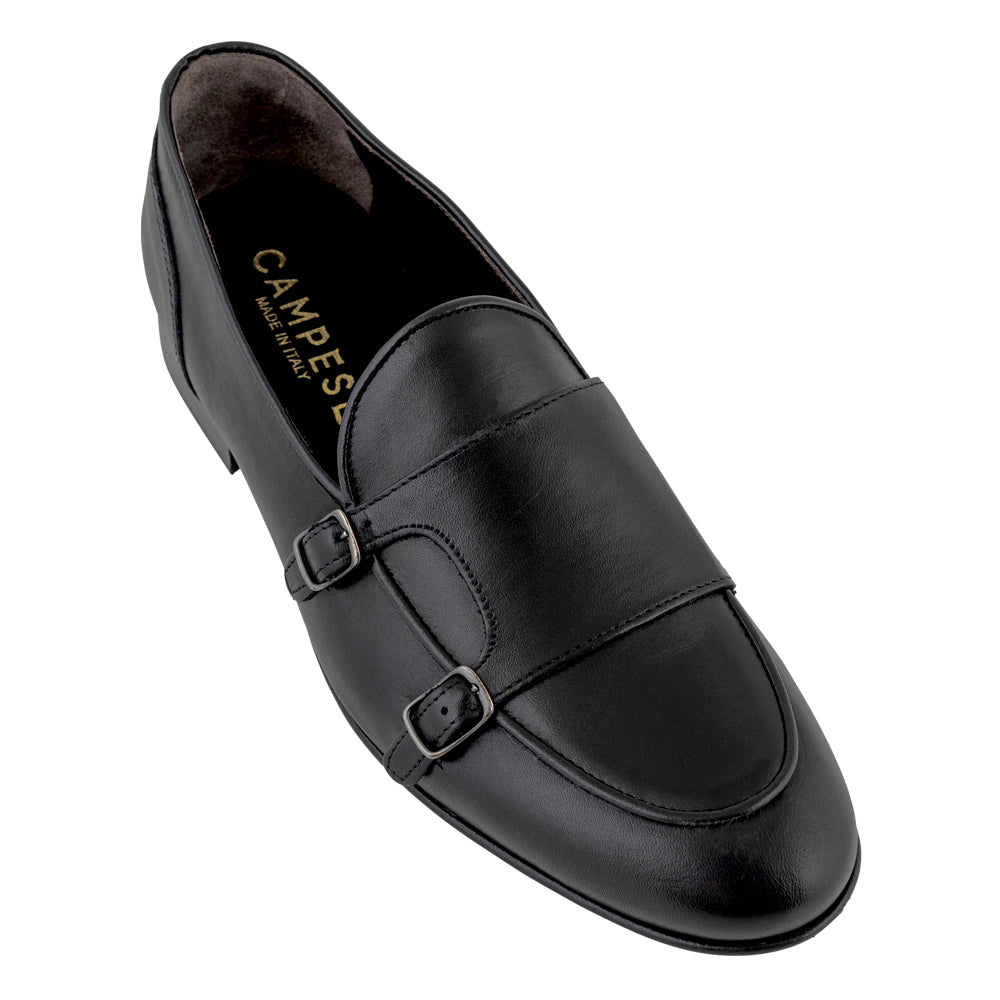 Black monk strap moccasin