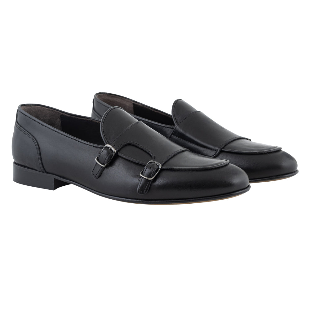 Black monk strap moccasin