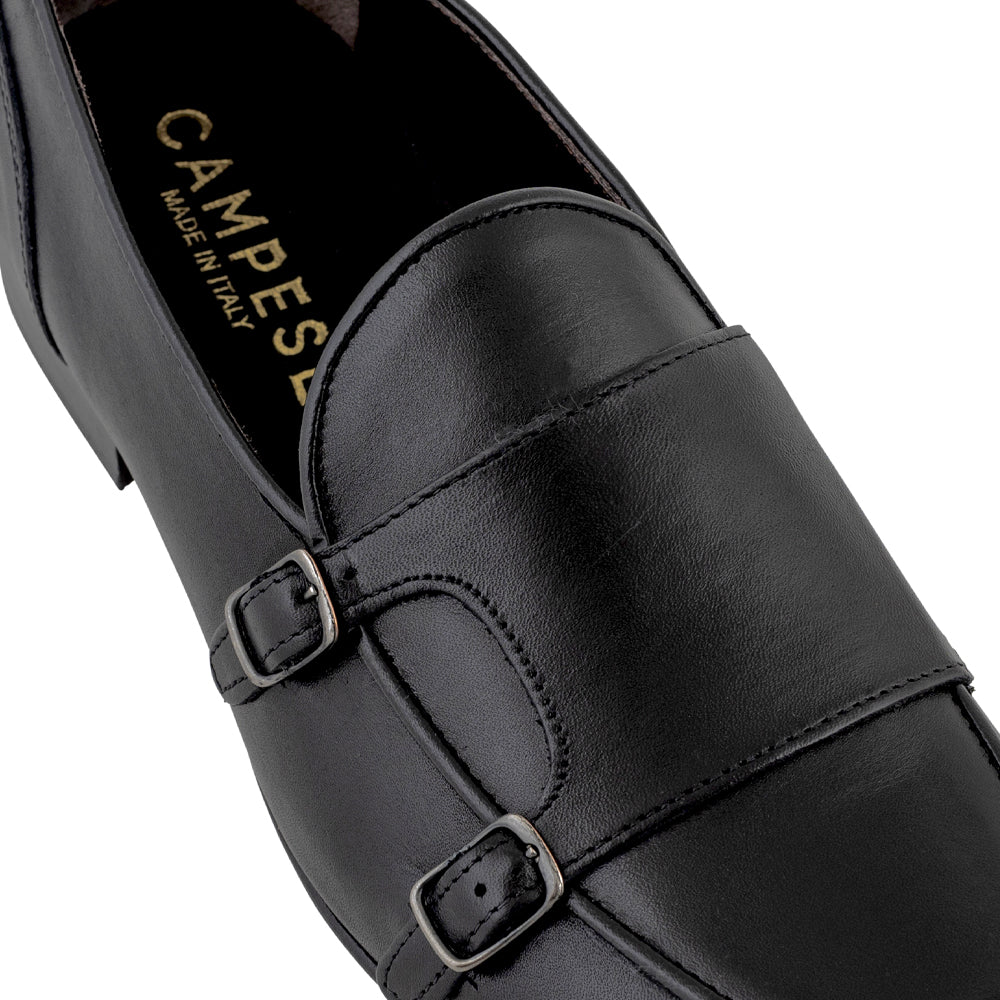 Black monk strap moccasin