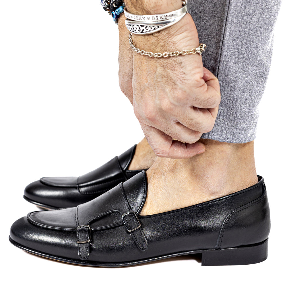 Black monk strap moccasin