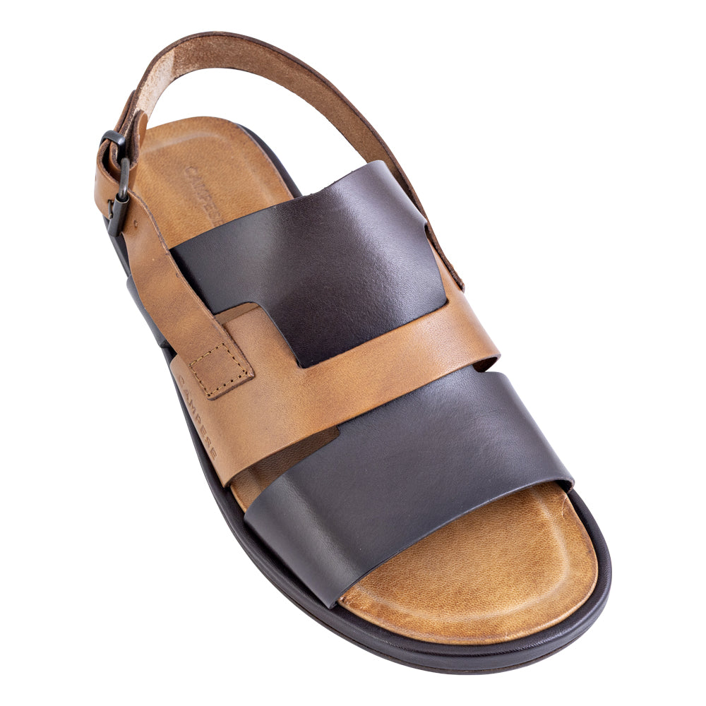 Sandalo fasciato in pelle marrone e cuoio