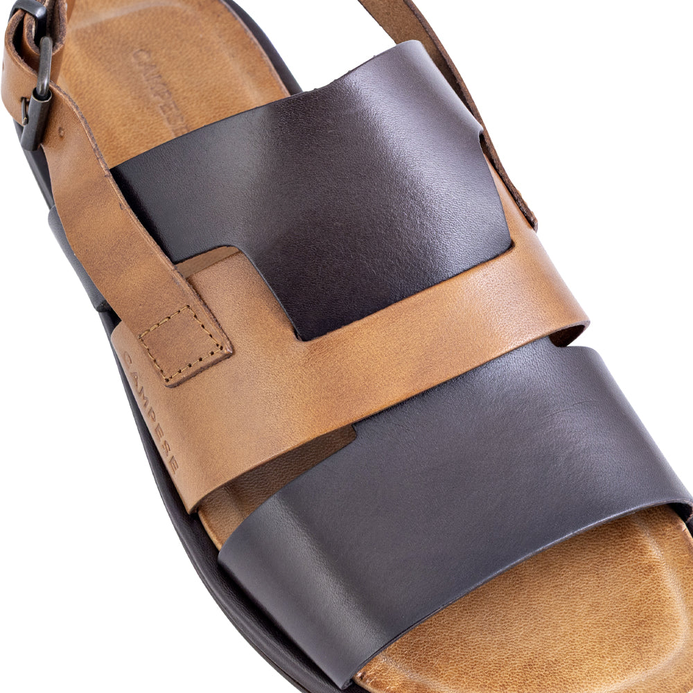 Sandalo fasciato in pelle marrone e cuoio