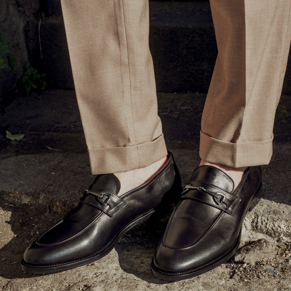 Mocassino classico in Pelle Nera con Morsetto Brunito