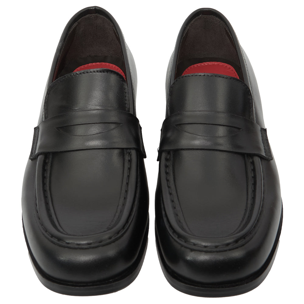 Mocassino Penny Loafer in Pelle Spazzolata Nera con Suola in Gomma