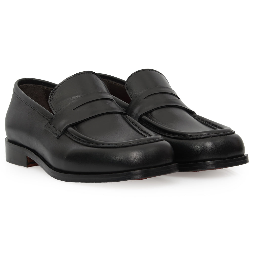Mocassino Penny Loafer in Pelle Spazzolata Nera con Suola in Gomma