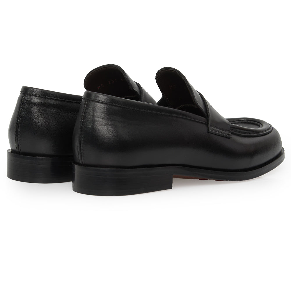 Mocassino Penny Loafer in Pelle Spazzolata Nera con Suola in Gomma