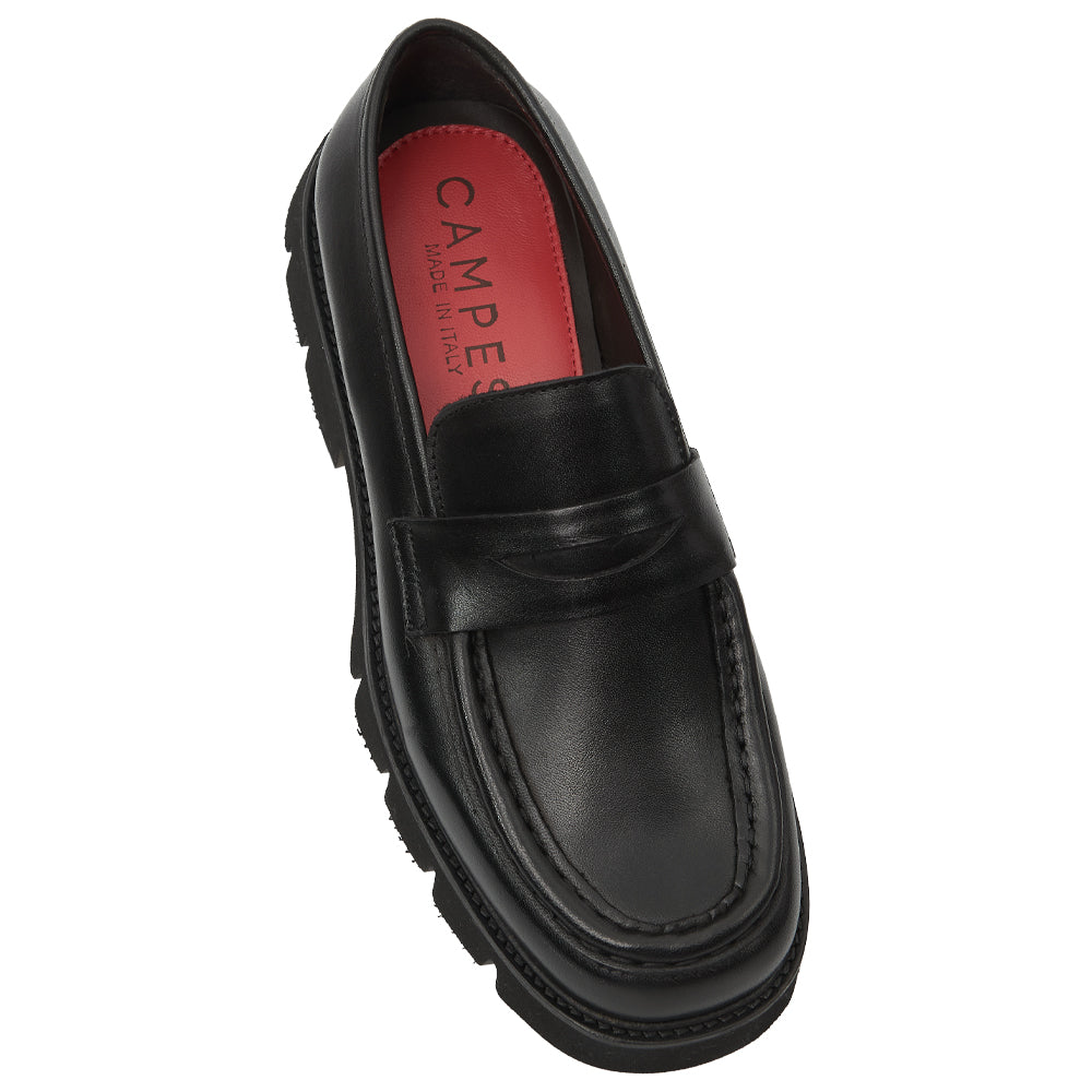 Mocassino Penny Loafer in Pelle liscia Nera con Suola Chunky Lug