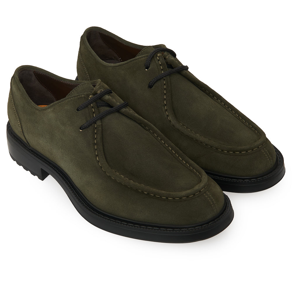 Scarpa Stringata Tirolese in Camoscio Verde con Suola Roccia