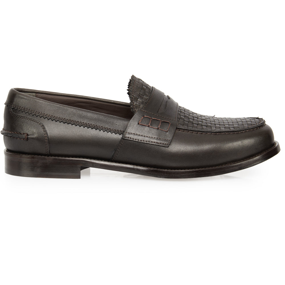 Dark Brown Woven Leather Luxury Loafer